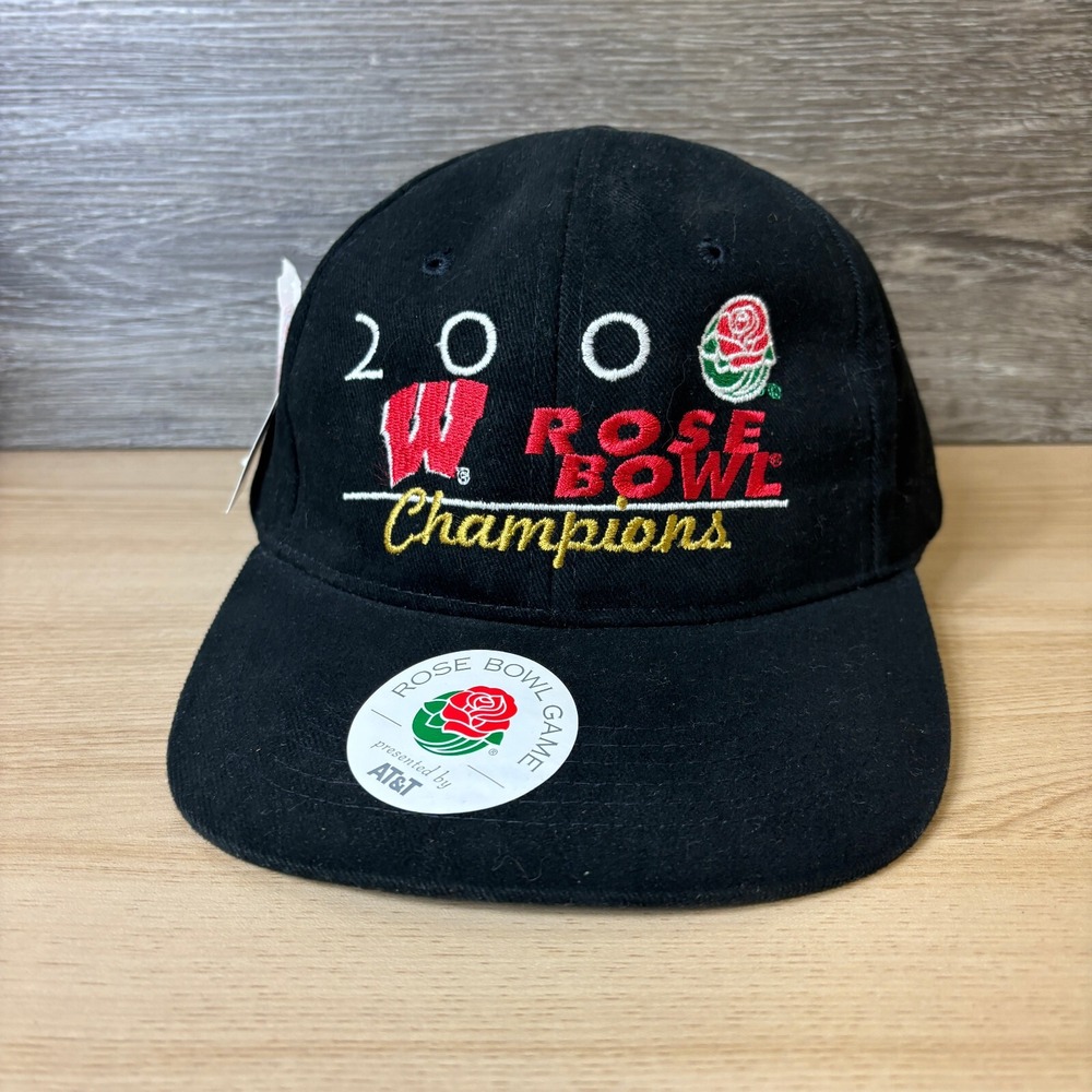 Vintage Wisconsin Badgers Hat Cap Strap Back Black Rose Bowl Adjustable 2000 NWT